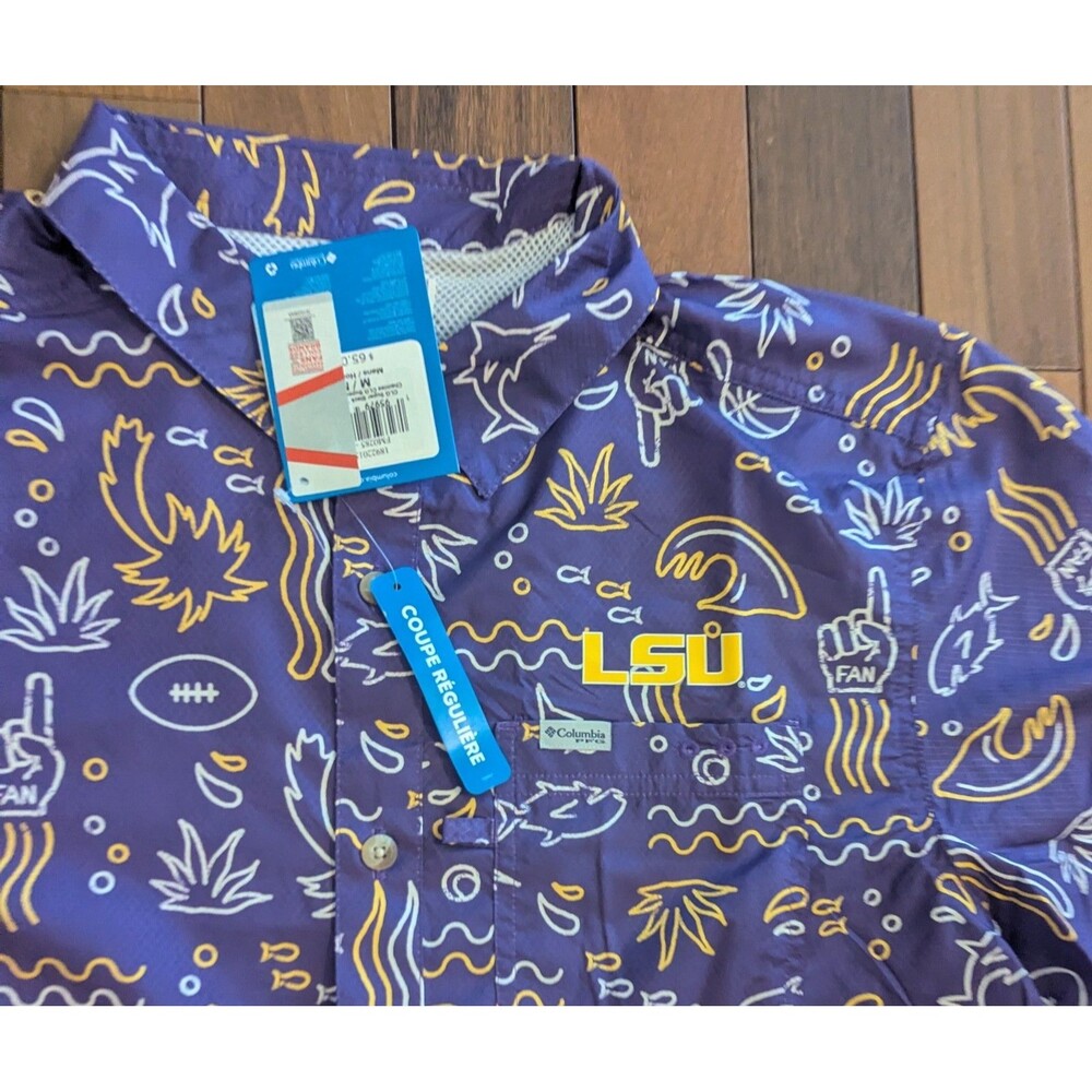 Columbia Louisiana Tugers LSU Super Slack Button Down Shirt Mens Med NWT - Picture 2 of 6